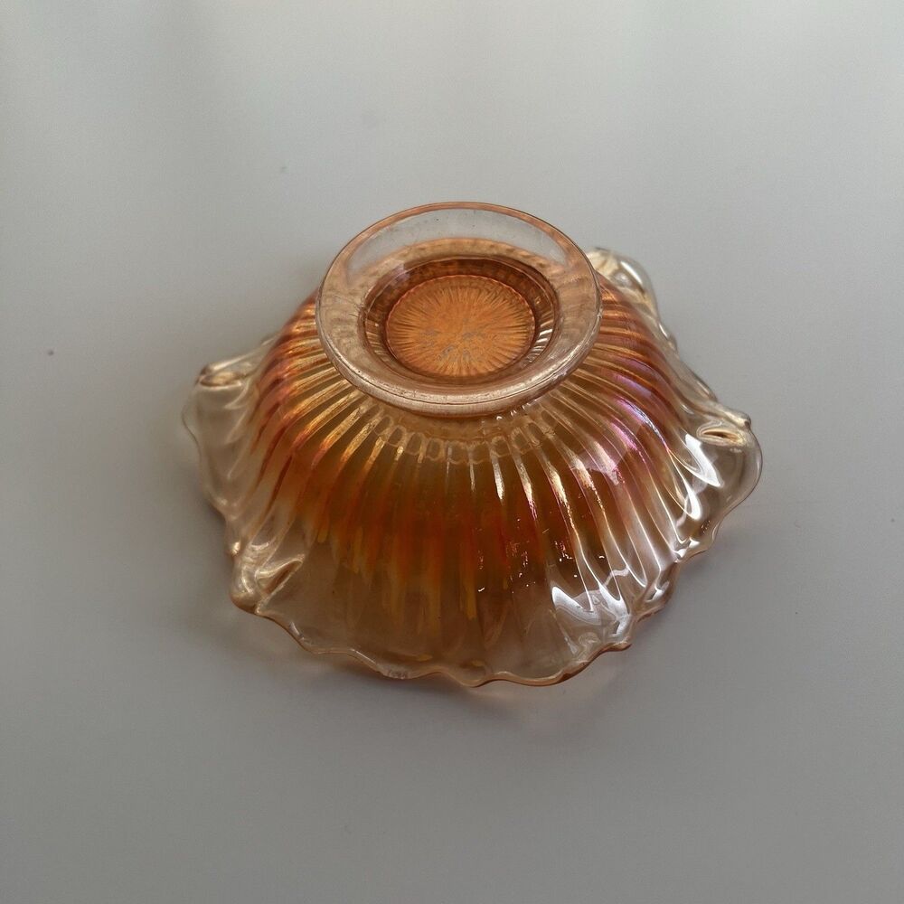 Vintage Marigold Carnival Glass Serving Bowl, 6", Starburst, Ribbed & Ruffled - Picture 2 of 7